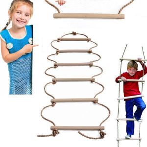 Home Stuff אימונים בבית 200 x 40cm Six Sticks Wooden Climbing Rope Ladder Holds Up 150kg Toys Swings For Children Swing Outdoor Indoor