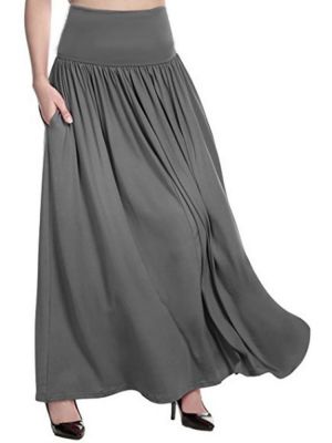 S-5XL Women Casual Pure Color Skirts with Pockets