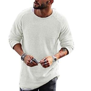 Home Stuff לבוש גברים Fashion Men&#039;s Knitting Solid Color O-Neck T-shirt Long-Sleeved Regular Fit Casual T-shirts