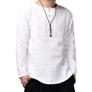 Home Stuff לבוש גברים Charmkpr Mens Loose Long Sleeve Cotton Linen Tops Breathable Antibacterial Vintage T-Shirts