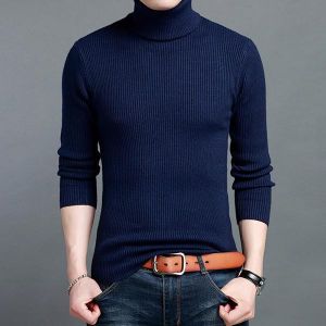 Men&#039;s Wool Blended Turtleneck Sweater Solid Thick Slim British Style Pullover Tops